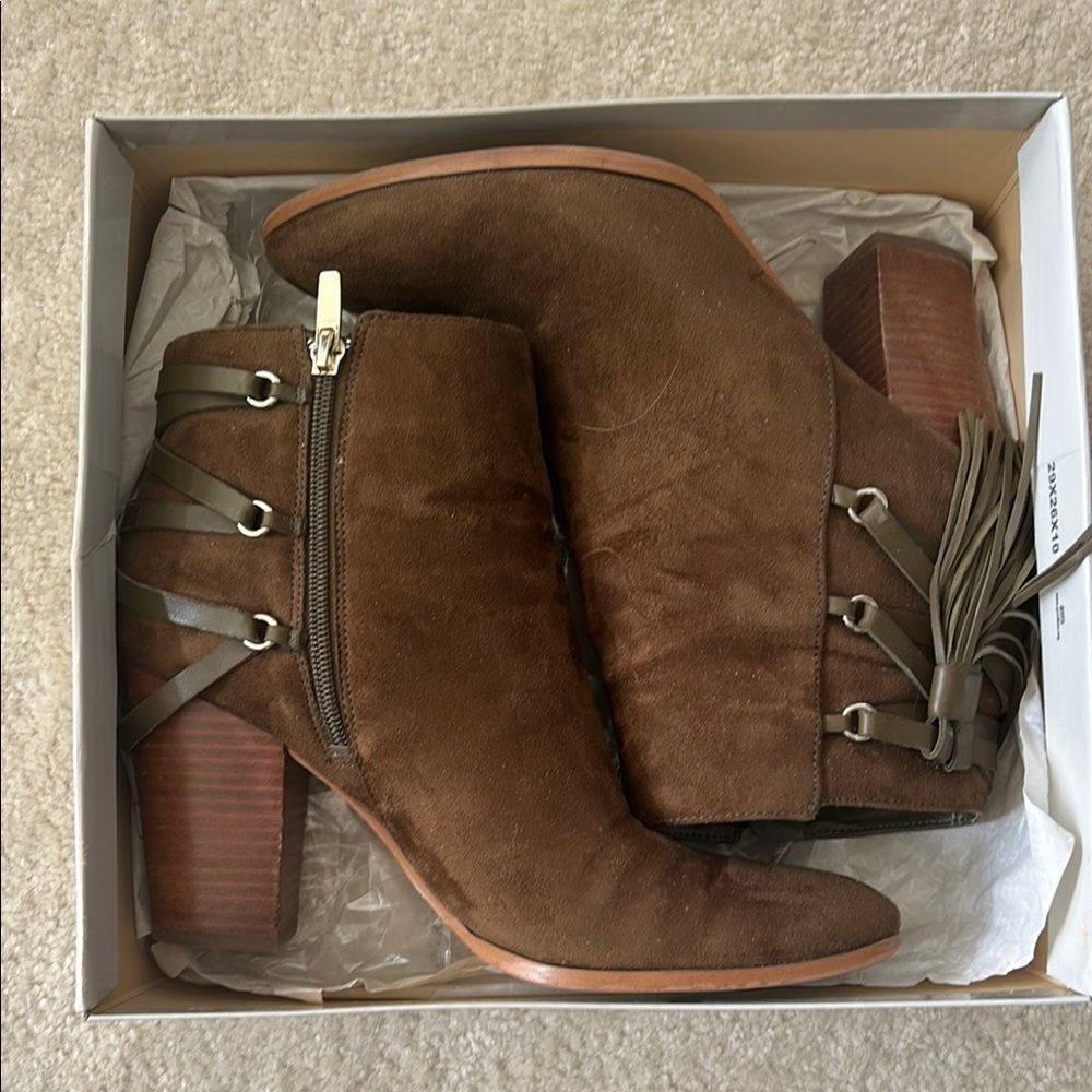 Brown Suede Ankle Boots with Block Heel